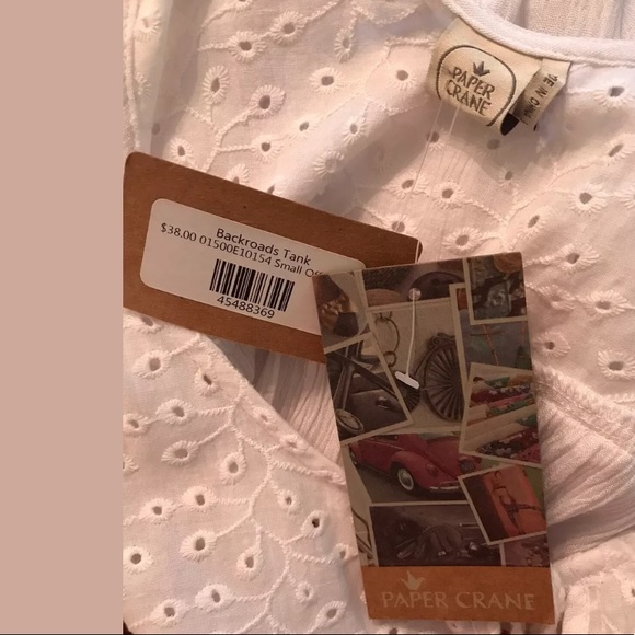 🆕 PAPER CRANE White Eyelet Tank Top Tassel Blouse - Picture 6 of 7